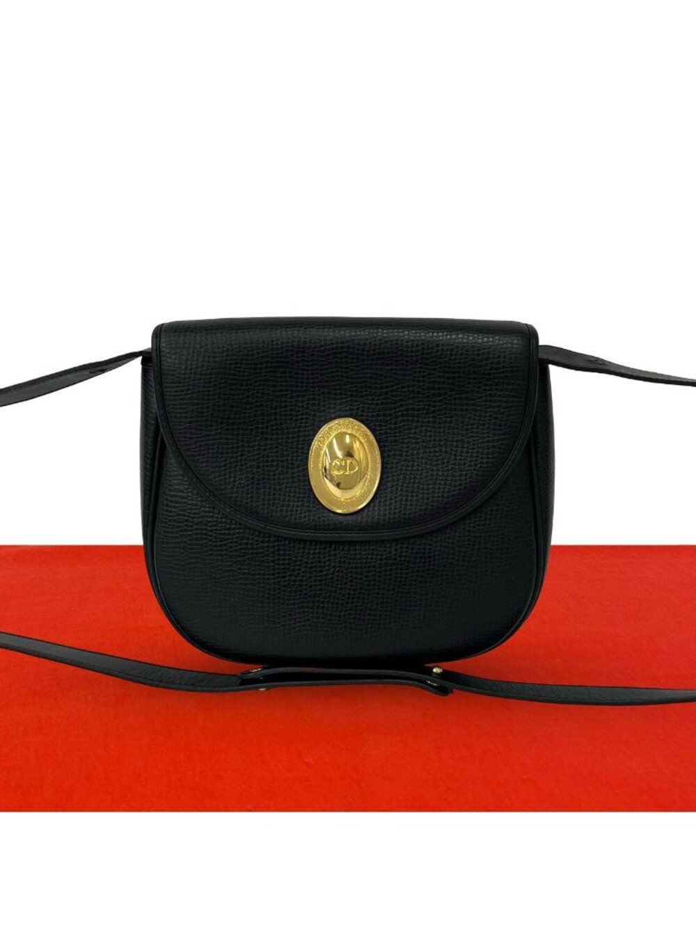 Dior Vintage CD Logo Leather Shoulder Bag Pochette Black
